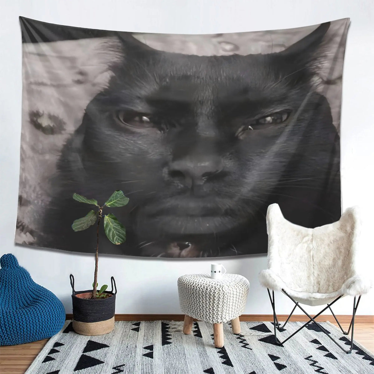 VIKAMA Bohemian Style Black Cat Tapestry Personalized Bedroom Background Warm Bedhead Decoration Room Wall Decoration
