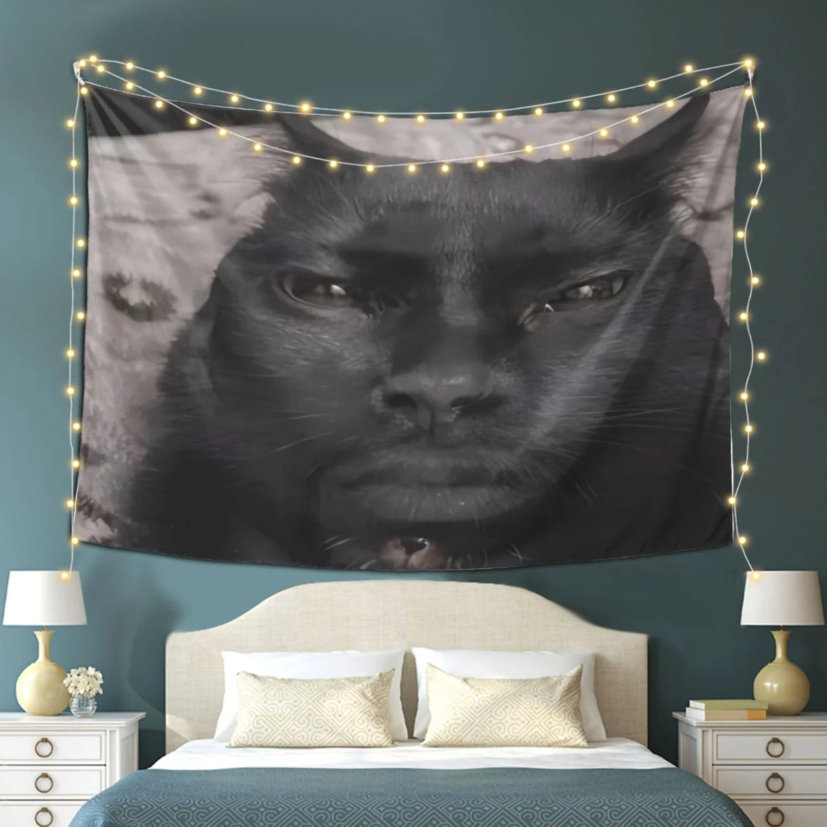 VIKAMA Bohemian Style Black Cat Tapestry Personalized Bedroom Background Warm Bedhead Decoration Room Wall Decoration