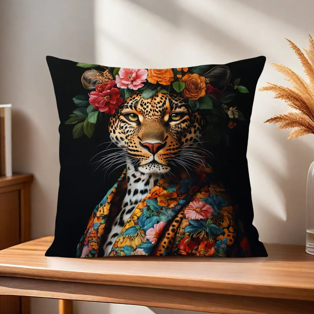 Comfortable Soft Fashion Pillow Case Wreath for Leopard Sofa Living Room Home Office Decor Portrait Goat With Europe and Protect