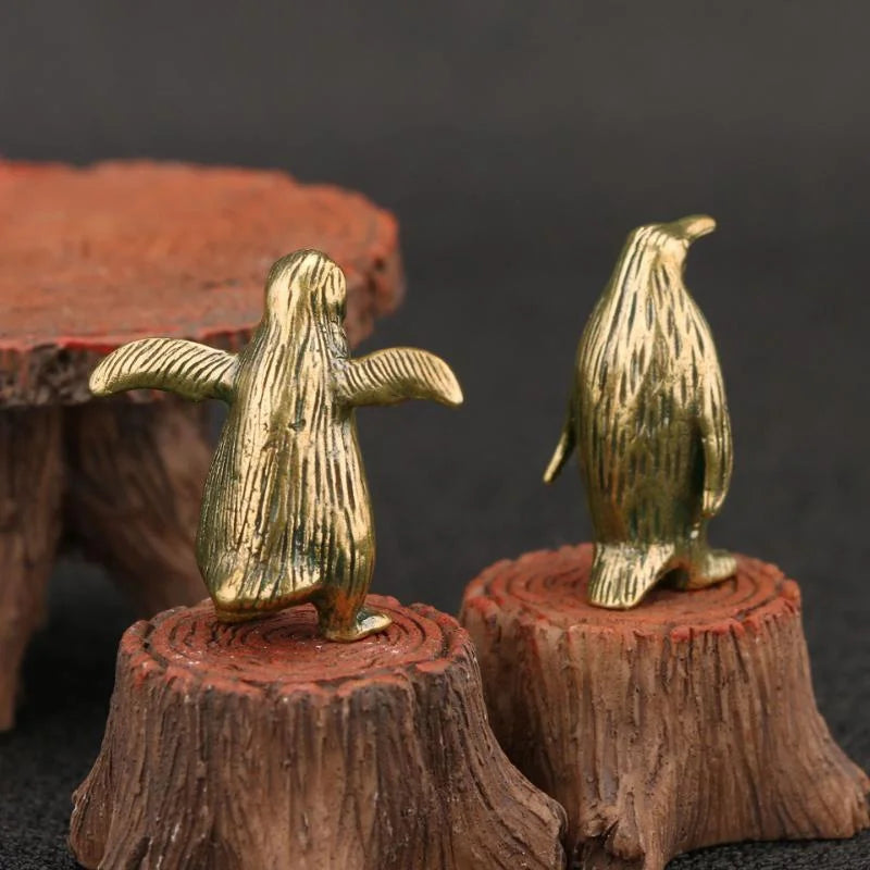 Funny Brass Standing Little Penguin Statue Desktop Decorative Trinkets Creativity Marine Animal Cute Craft Collection Children