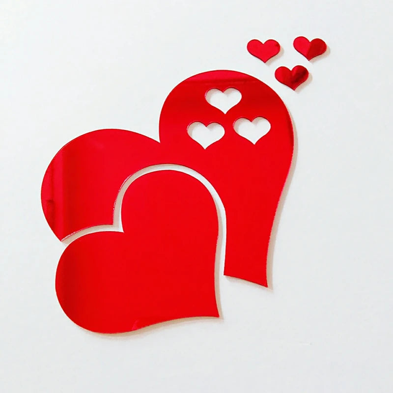 3D Acrylic Love Heart Pattern Wall Stickers, Mirror Wallpaper, Wedding, Bed Room, Home Room, Art Decor, Valentine's Day