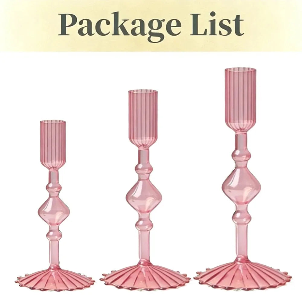 3Pcs Glass Candlestick Holders Glass Taper Candle Holders Groovy Wavy Elegant Candle Stick for Home Party Decoration