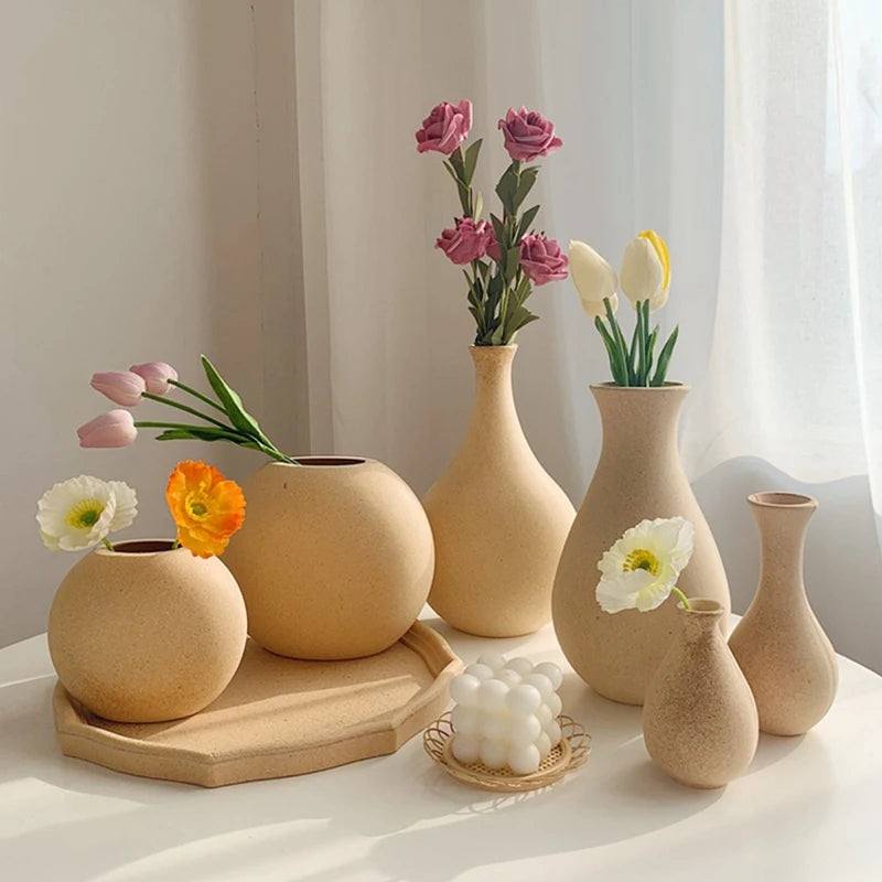 Wooden Flower Vase Retro Table Decorative Vase Dried Flower Arrangement Pot European Style Aesthetic Vase Home Desktop Ornaments