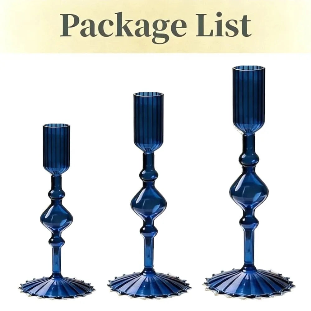 3Pcs Glass Candlestick Holders Glass Taper Candle Holders Groovy Wavy Elegant Candle Stick for Home Party Decoration