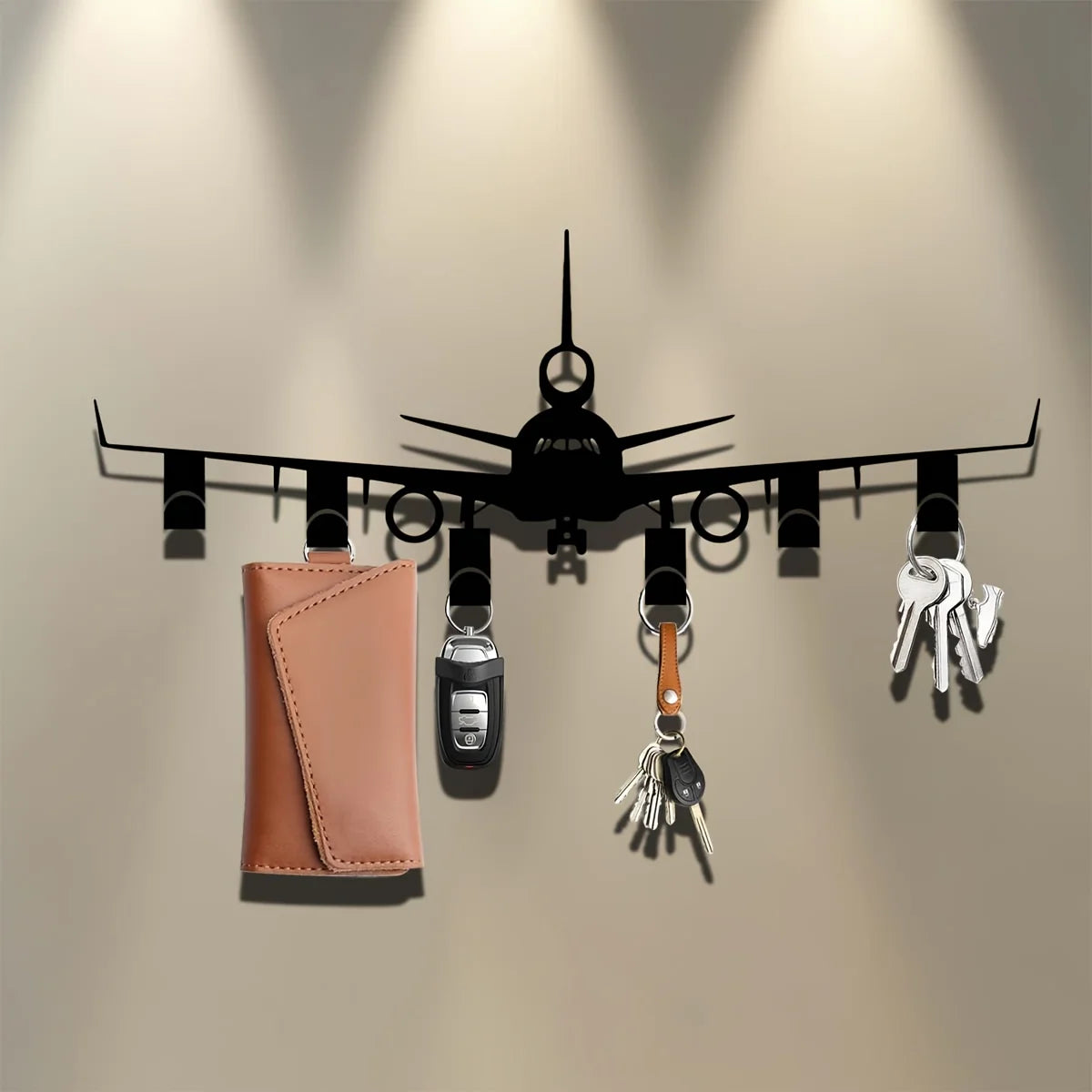 1pc Metal Airplane Key Rack, Wall-mounted Key Holder Organizer for Entryway Storage, Black Durable Jewelry Hook, Office & Front