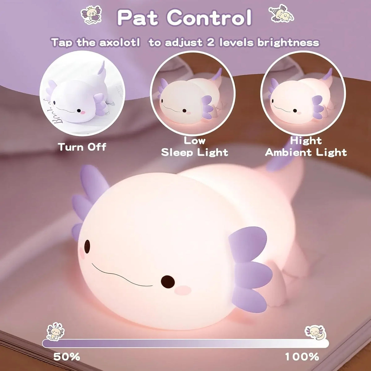 Night Light for Kids,Cute Purple Axolotl Lamp ,LED Squishy Nursery Nightlight, Soft Silicone Novelty Animal Bedside Lamp