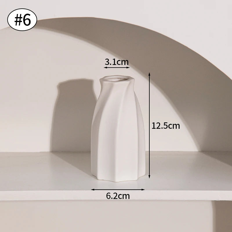 INS Ceramic Vase White Flower Pot Nordic Decorative Vase Dry Flower Vases for Home Living Room Desktop Decor ваза для цветов