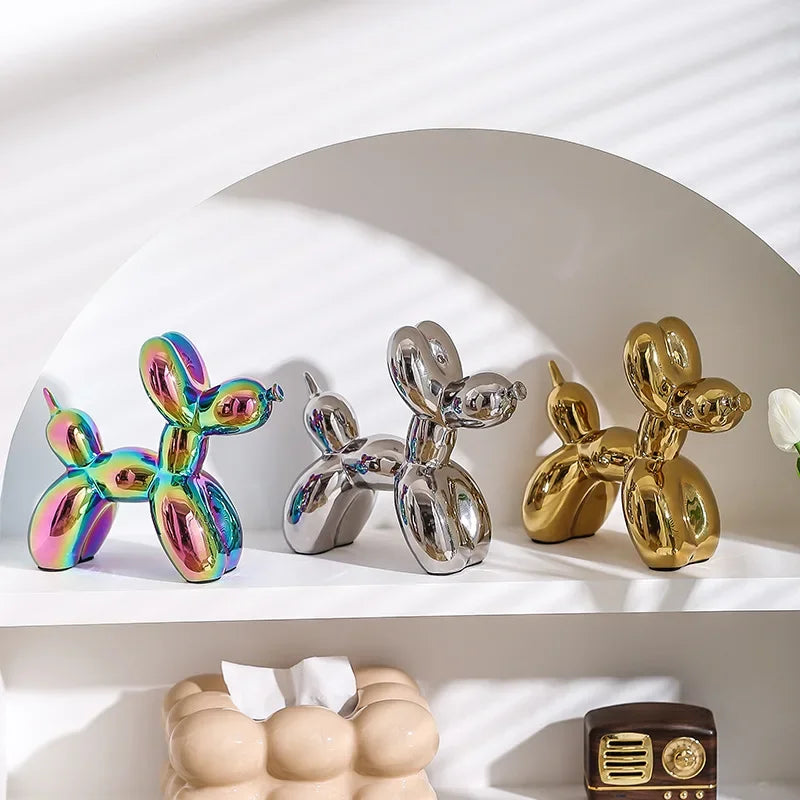 11/21CM Mini Ceramic Balloon Dog Sculpture Abstract Ornament Study Room Statue Home Office Accessories Festival Decoration 
