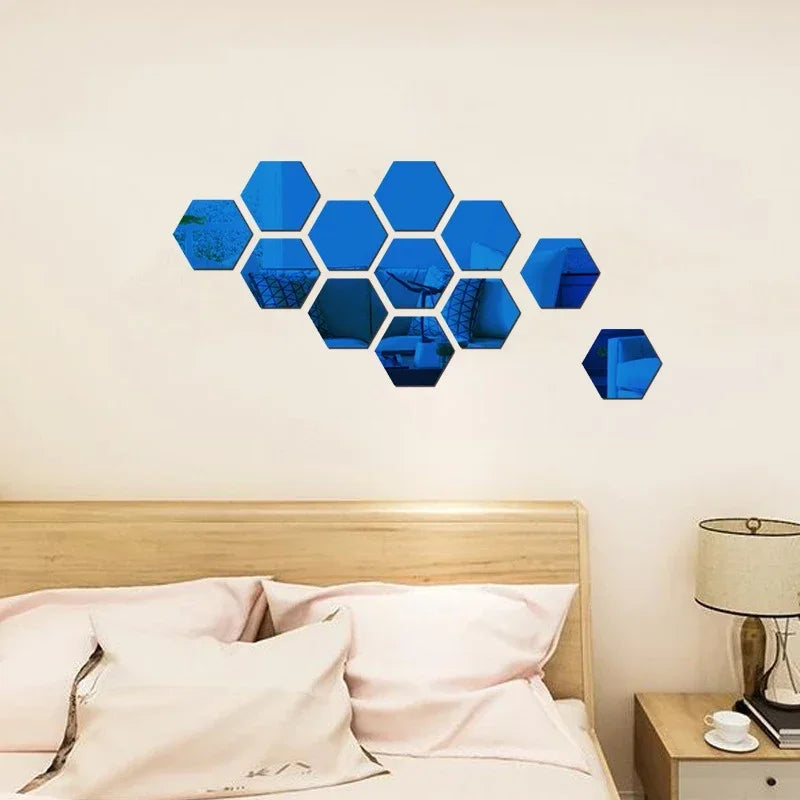 Acrylic Hexagon Mirror Wall Stickers Self Adhesive Removable Livingroom Bathroom Bedroom Wall Decoration Mirror Home Decoration