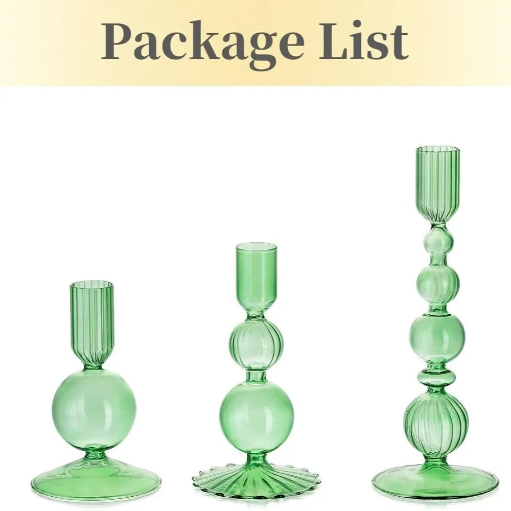 3Pcs Glass Candlestick Holders Glass Taper Candle Holders Groovy Wavy Elegant Candle Stick for Home Party Decoration