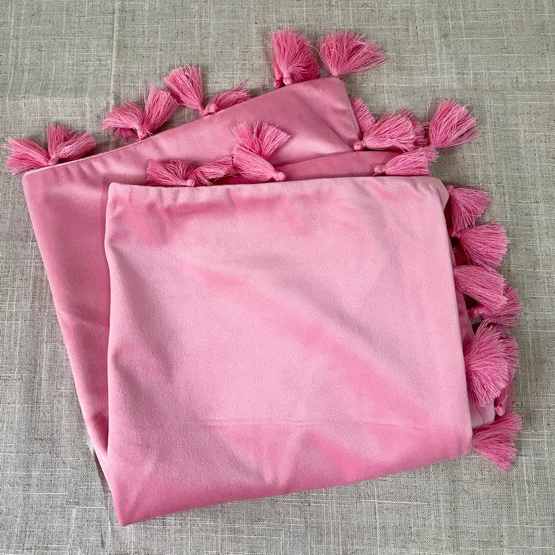 1PC Polyester Velvet Solid Throw Pillow With Tassel Embellishment Sofa Office Back Cushion Living Room Decorative Square