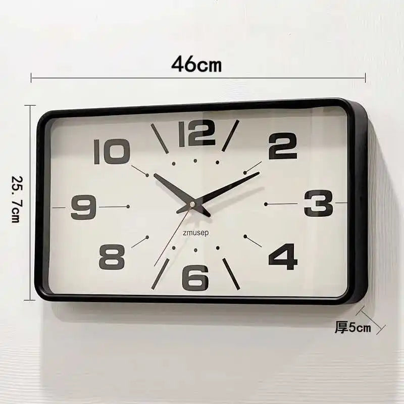 Win Elegant Simple Modern Japanese Style Metal Wall Clock New Silent Rectangular Home and Office Clock for Living Room
