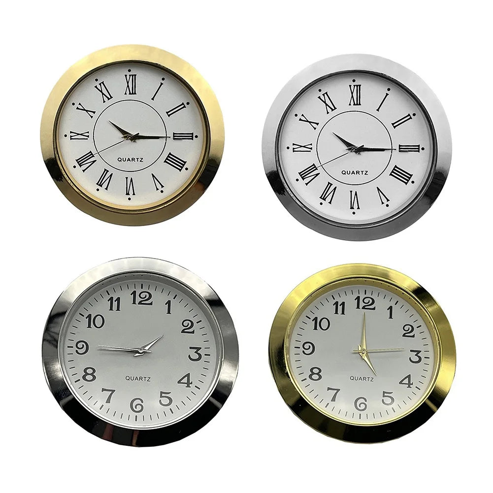 Back 45mm Quartz Movement Clock Craft Clock Insert Scratch-Resistant Lens Silver Tone Bezel Stainless Steel Back