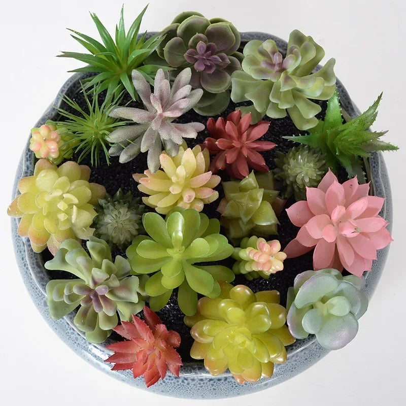 12pcs Artificial Succulents Plants Green Faux Succulent Plant Home Garden Small Bonsai Decor Flower Desktop Fake Plants