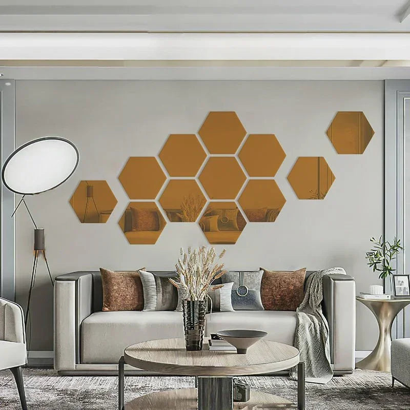 Acrylic Hexagon Mirror Wall Stickers Self Adhesive Removable Livingroom Bathroom Bedroom Wall Decoration Mirror Home Decoration