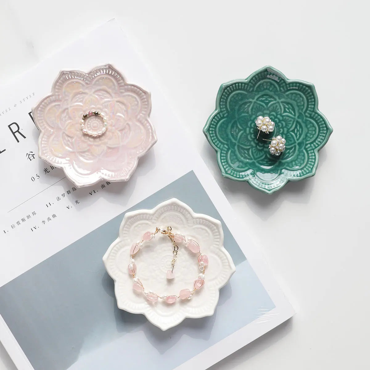 Nordic Ceramic Mandala Small Jewelry Dish Earrings Necklace Ring Storage Plates Fruit Dessert Display Bowl Decoration Tray