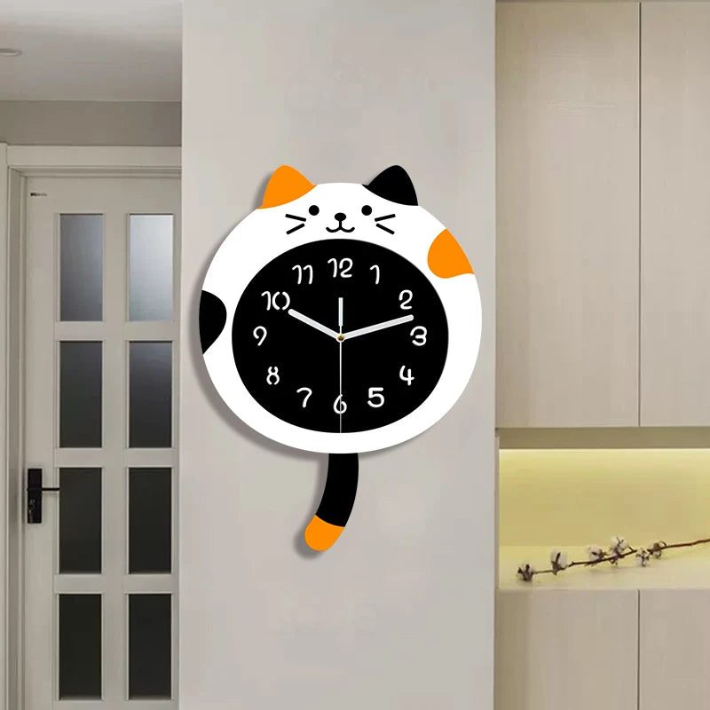 Modern cute cartoon cat wall clock mute no ticking sound suitable for living room bedroom home decoration simple clock