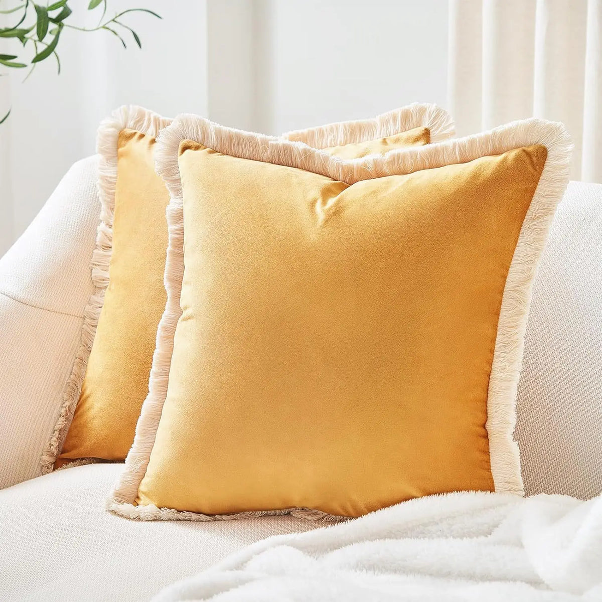 1PC Polyester Velvet Solid Throw Pillow With Tassel Embellishment Sofa Office Back Cushion Living Room Decorative Square