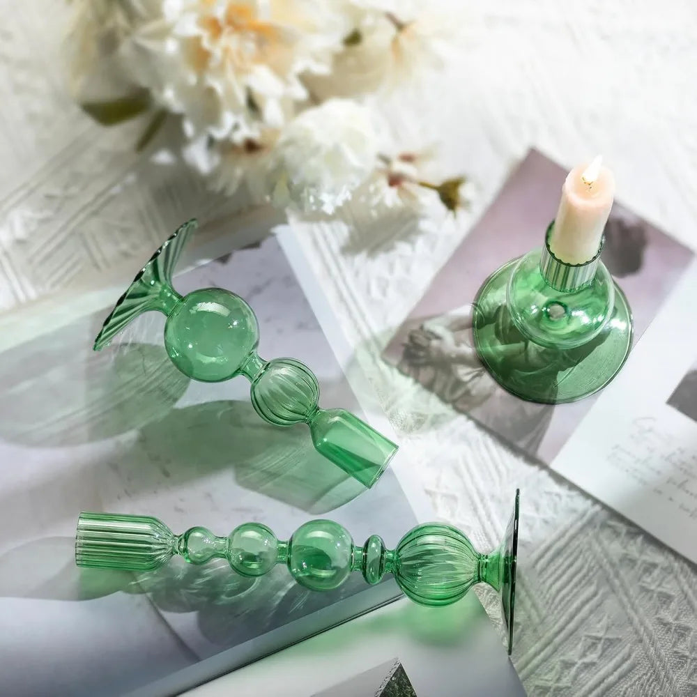3Pcs Glass Candlestick Holders Glass Taper Candle Holders Groovy Wavy Elegant Candle Stick for Home Party Decoration