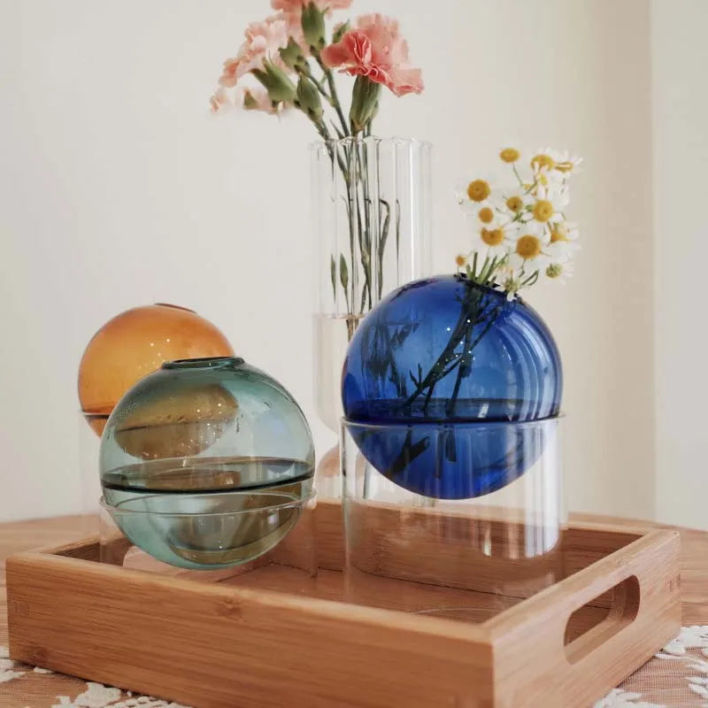 Mini Round Flower Vase Hydroponic Container Micro Landscape Glass Ecological Bottle Borosilicate Glass Bottle With Home Decorate