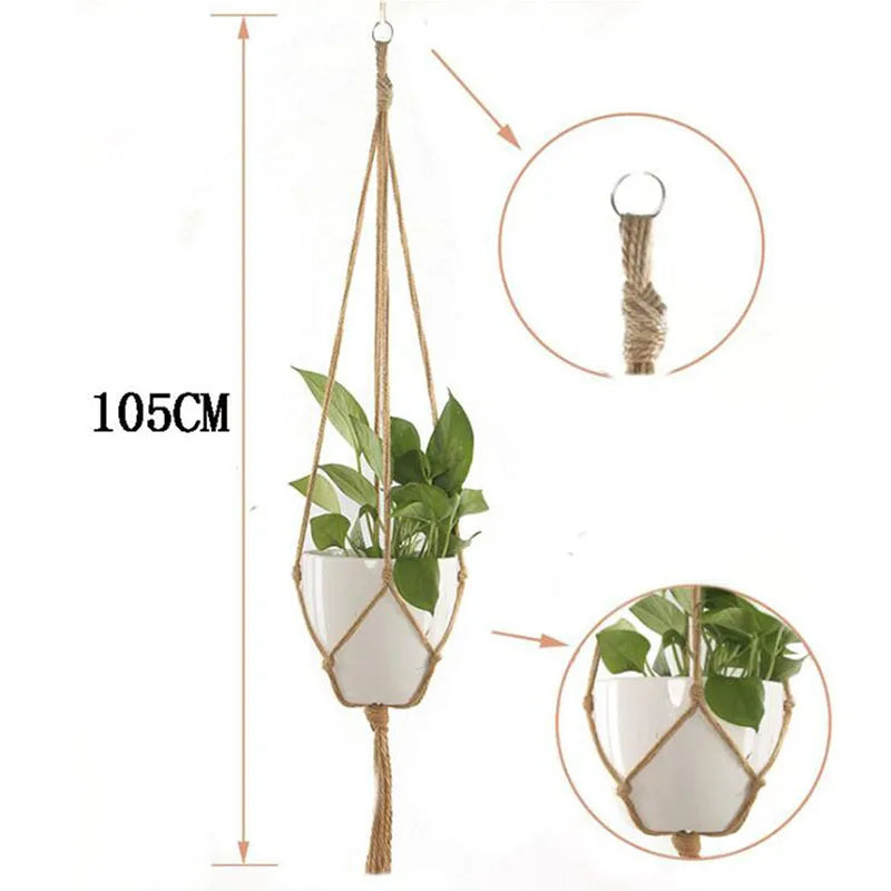 Gardening Green Plant Hanging Basket Cotton Rope Hanger Flower Pot Handmade Macrame Pot Pocket Wall Boho Courtyard Home Decor