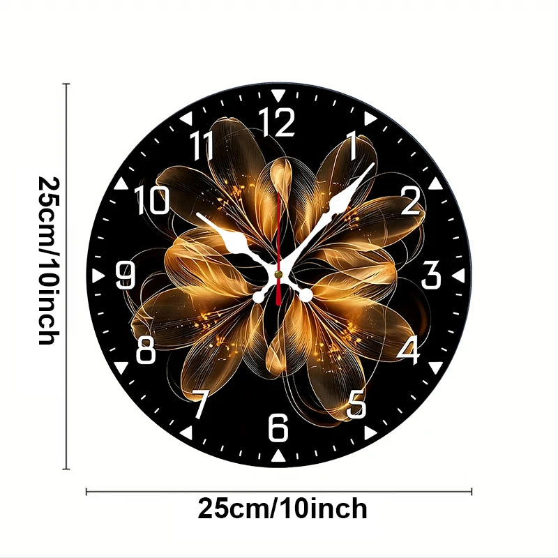 Golden Thread Flower Wooden Round Silent Hanging Wall Clock, Suitable For Living Room,Office,Study Room,Bedroom, Home Decoration