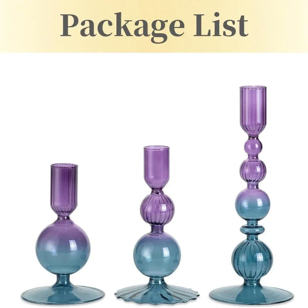 3Pcs Glass Candlestick Holders Glass Taper Candle Holders Groovy Wavy Elegant Candle Stick for Home Party Decoration