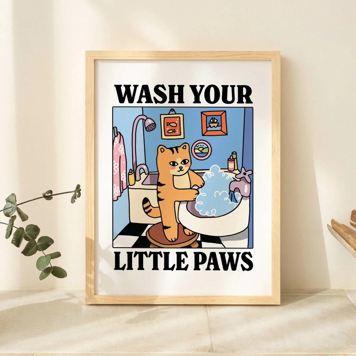 Wash Your Plttle Paws Bathroom Black Cat Wall Art Prints Canvas Painting Poster Picture For Living Bed Room Home Decor