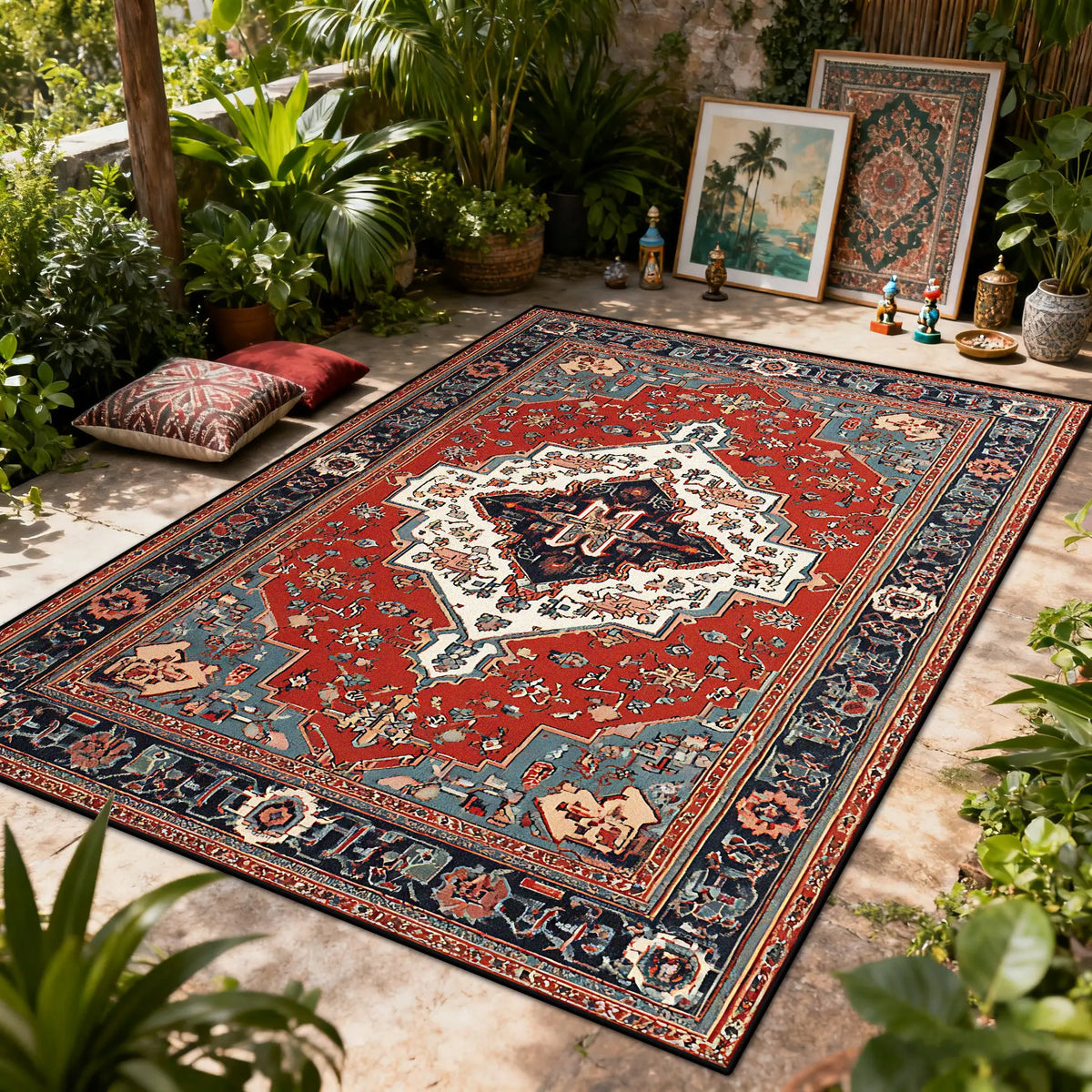 Bohemian Luxury Outdoor Carpet Flower Decoration Retro Style Living Room Rug Sofa Bedroom Easy Clean Washable Floor Mat Soft