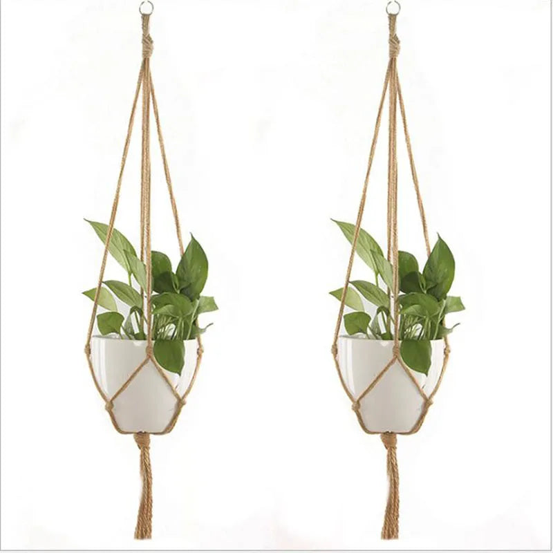 Gardening Green Plant Hanging Basket Cotton Rope Hanger Flower Pot Handmade Macrame Pot Pocket Wall Boho Courtyard Home Decor