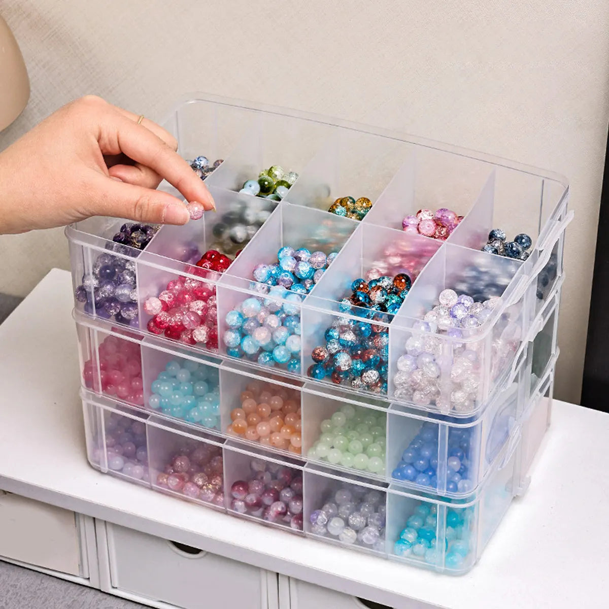 3-Layer Transparent Storage Box, Stackable Storage Box, Portable Craft Bead Plastic Box, Jewelry Storage Box, Storage Tray