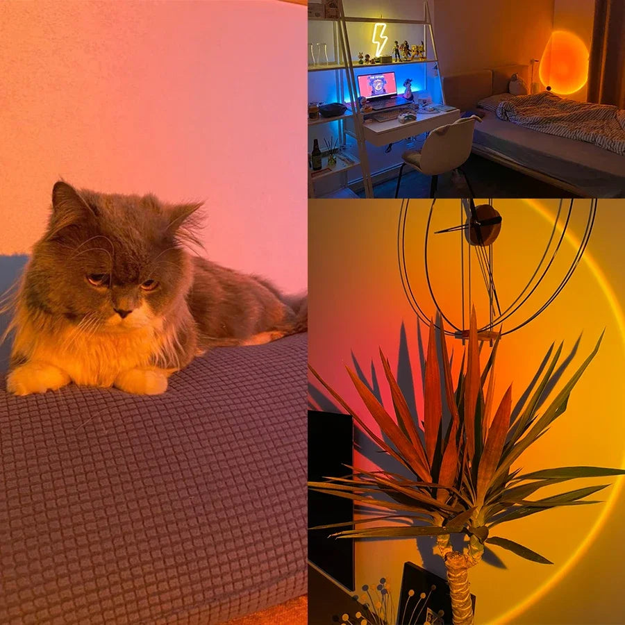 USB Sunset Light LED Rainbow Neon Night Lamp Sunset Projector Self Photography Light Wall Atmosphere Lighting For Bedroom Decor