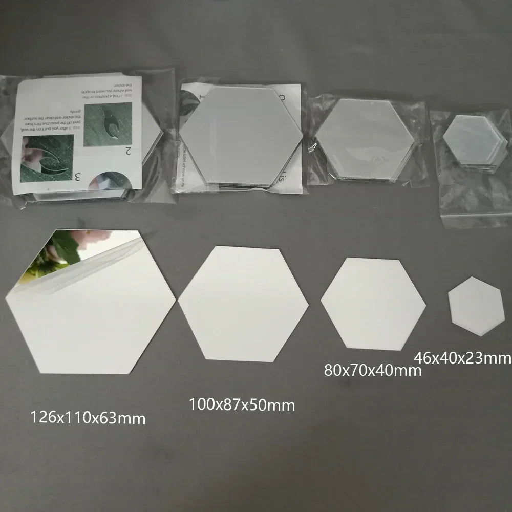 Acrylic Hexagon Mirror Wall Stickers Self Adhesive Removable Livingroom Bathroom Bedroom Wall Decoration Mirror Home Decoration