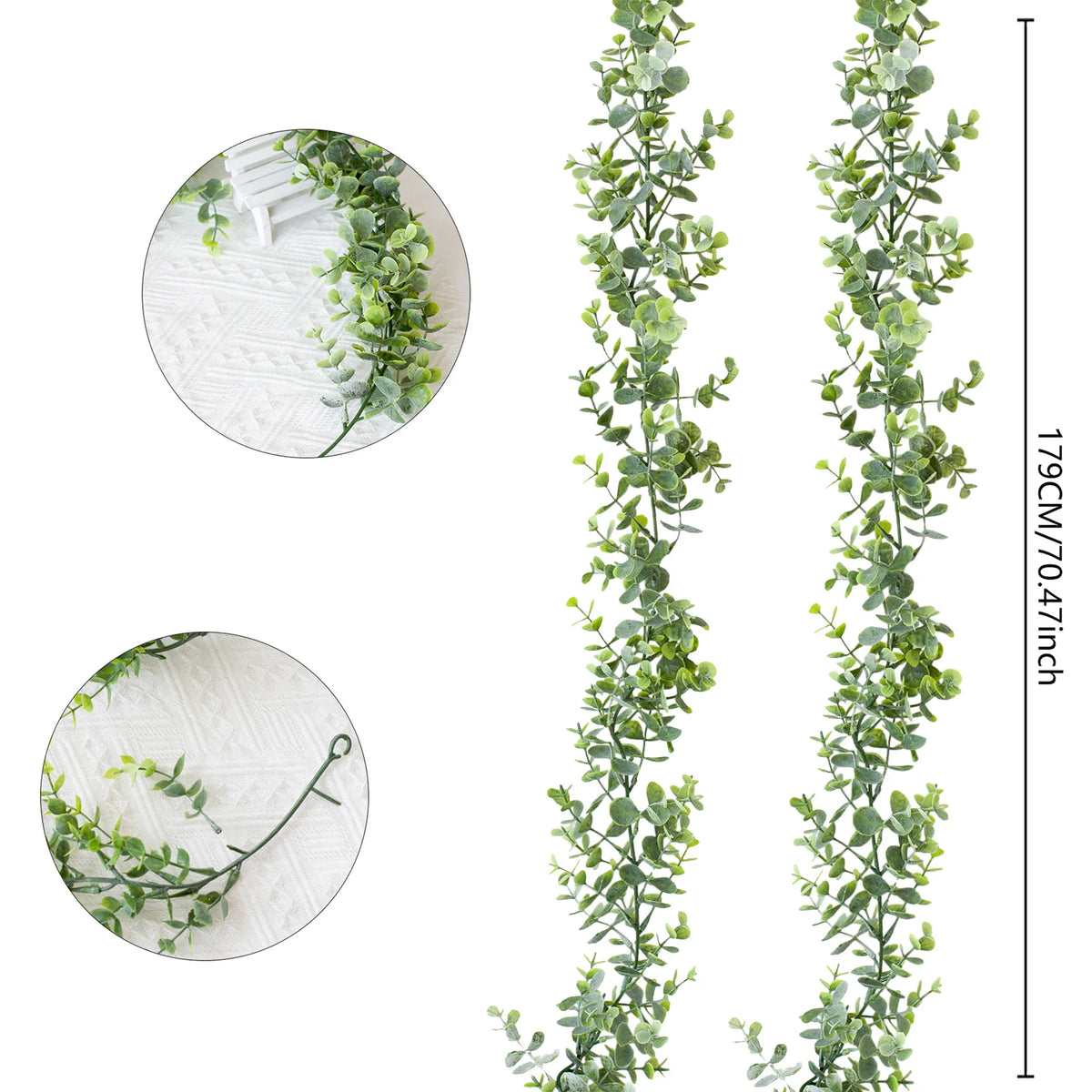 180cm Artificial Eucalyptus Garland with White Flowers for Home Festival Wall Hanging Garden Wedding Backdrop Arch Party Decor