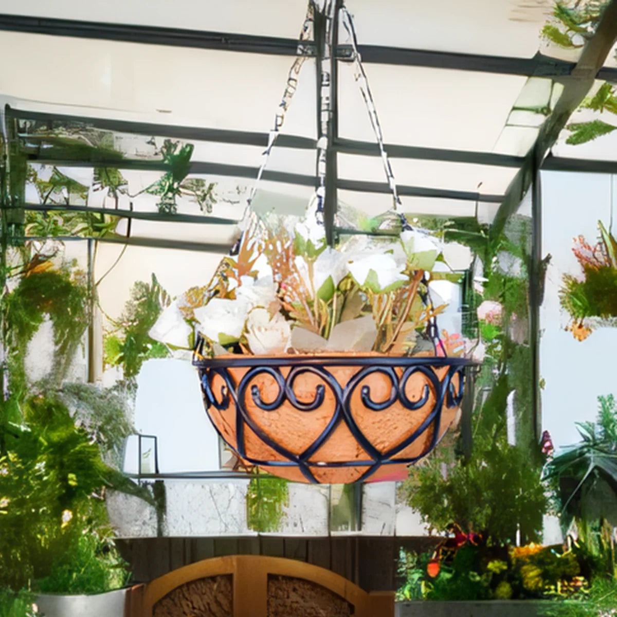 Coconut Brown Round Iron Chain Hanging Basket Flowerpot European Creative Fleshy Green Plant Chlorophytum Comosum Flowerpot