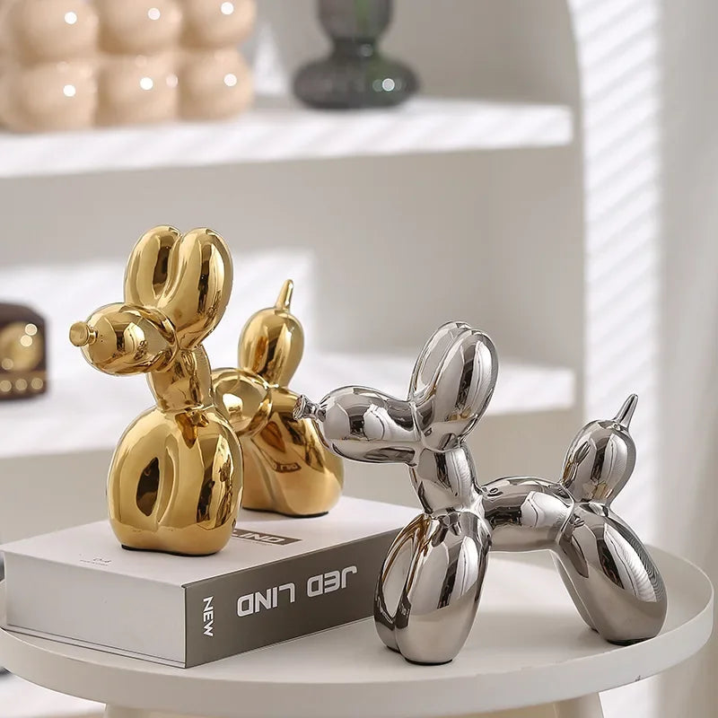 11/21CM Mini Ceramic Balloon Dog Sculpture Abstract Ornament Study Room Statue Home Office Accessories Festival Decoration 