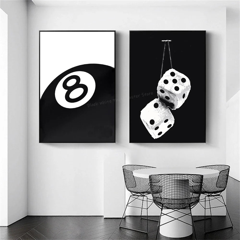 Black And White No Ball Art Poster Billiards Club Theme Wall Art Canvas Painting Prints for Living Room Corridor Home Decor