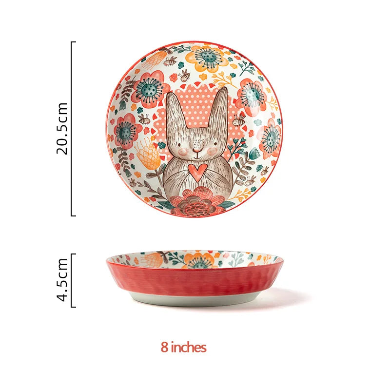 1pc/cute rabbit hand-painted bowl and plate underglaze ceramic household soup bowl commercial hotel noodle bowl fruit salad bowl