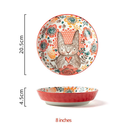 1pc/cute rabbit hand-painted bowl and plate underglaze ceramic household soup bowl commercial hotel noodle bowl fruit salad bowl