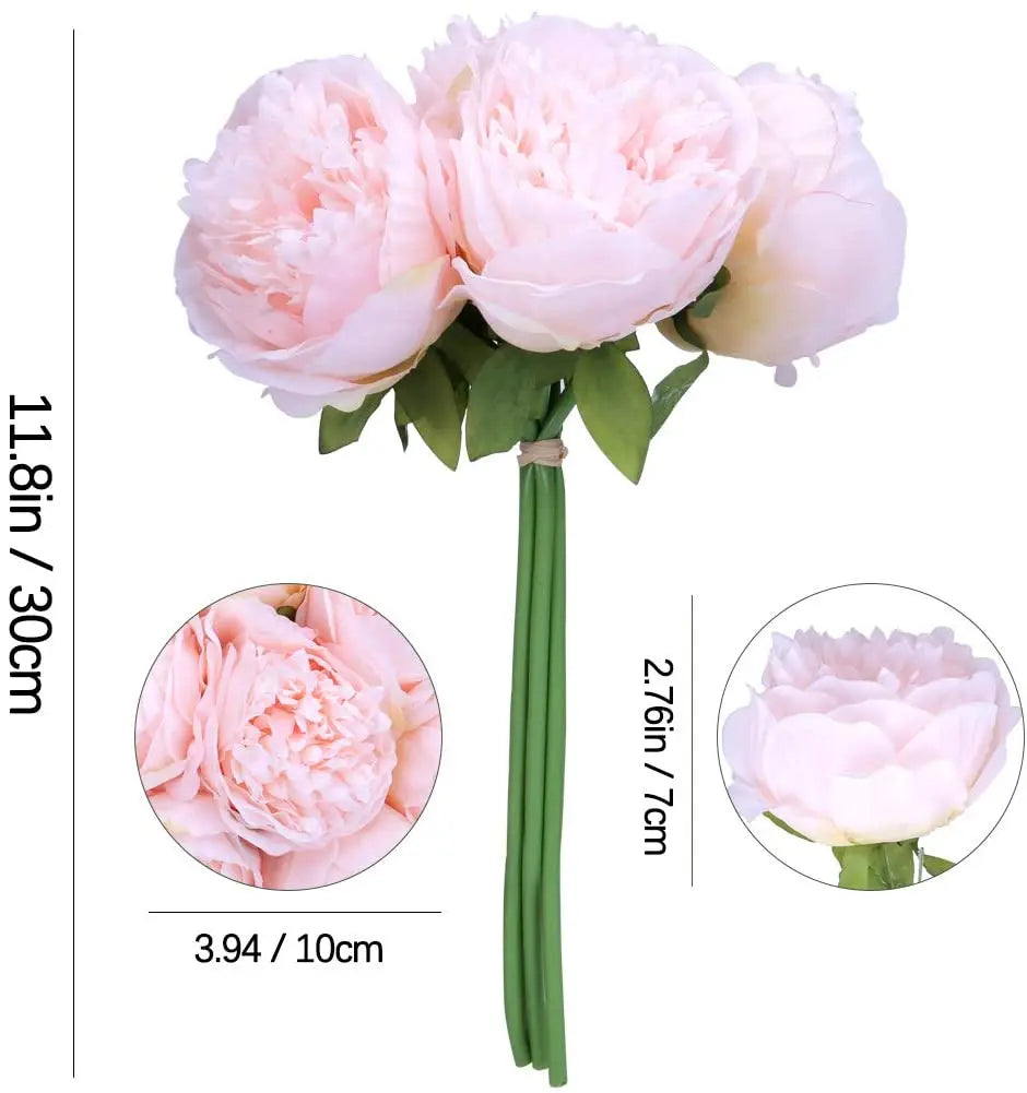 1 Bouquet 5 Heads Artificial Peony Big Silk Flower Leaf Home Garden Office Wedding Party Fake Flowers Festival Bar Decoration