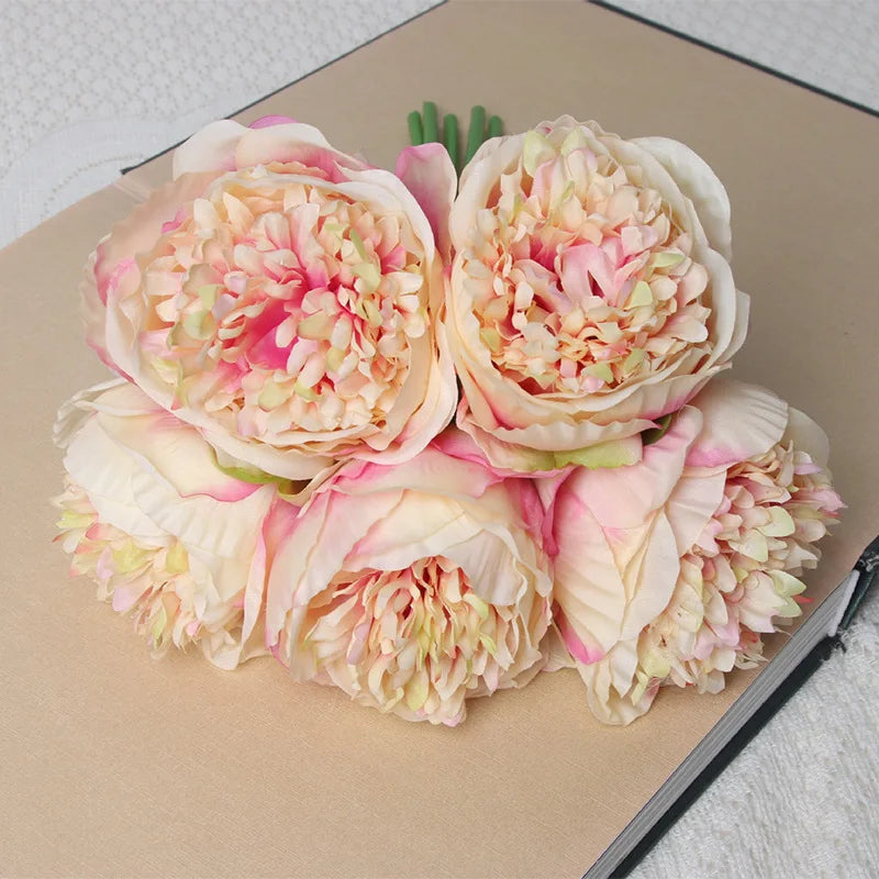 1 Bouquet 5 Heads Artificial Peony Big Silk Flower Leaf Home Garden Office Wedding Party Fake Flowers Festival Bar Decoration