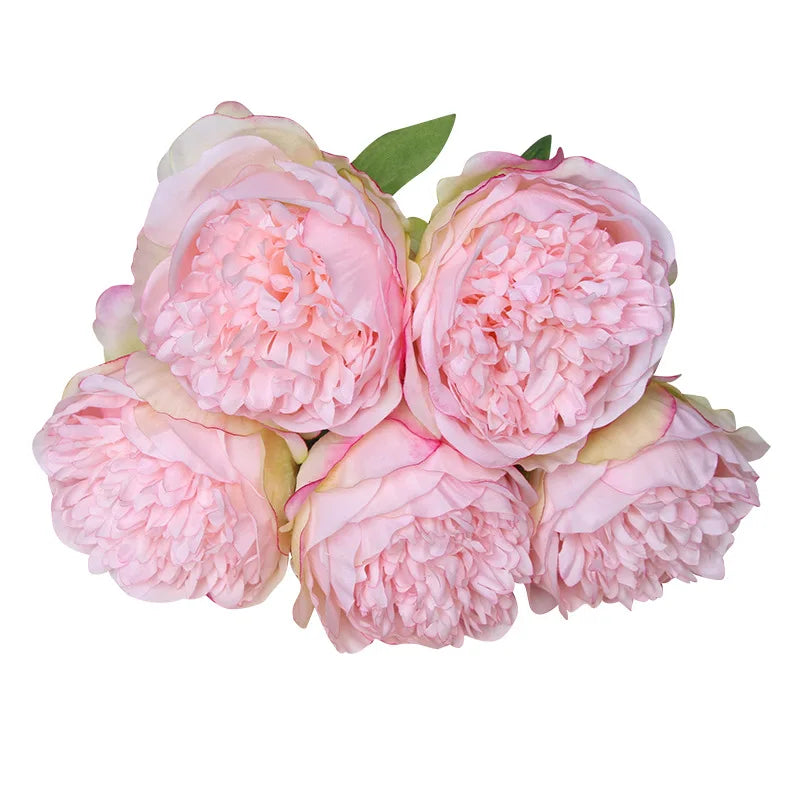1 Bouquet 5 Heads Artificial Peony Big Silk Flower Leaf Home Garden Office Wedding Party Fake Flowers Festival Bar Decoration