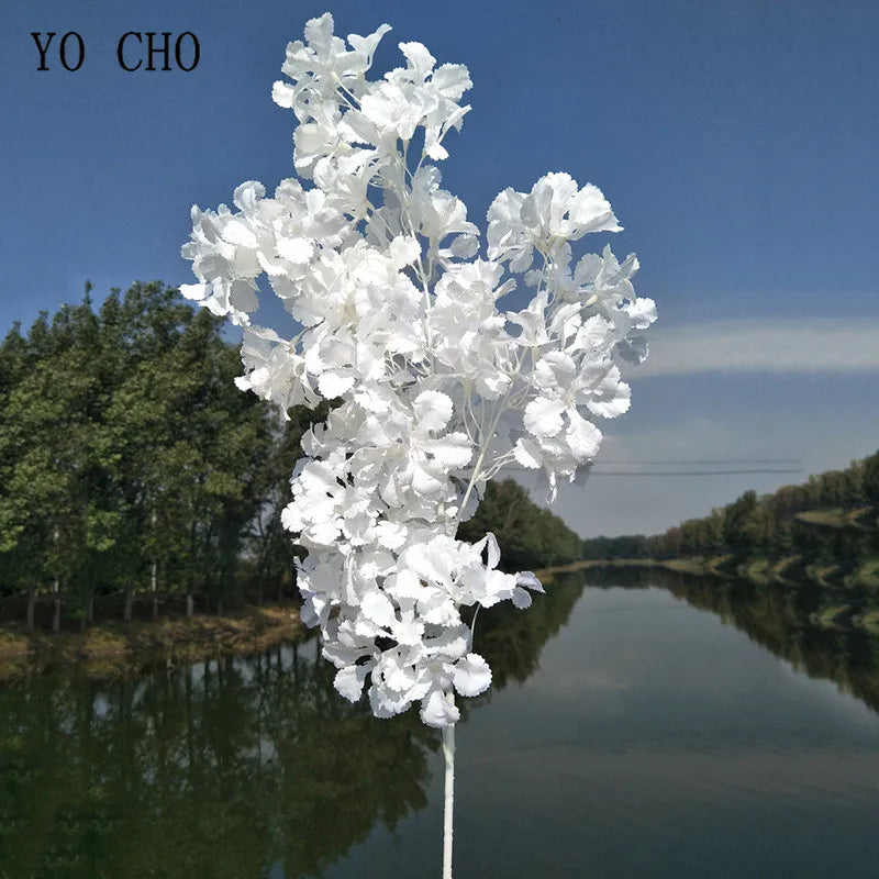 90cm Silk Hydrangea White Branch Drifting Snow Gypsophila Artificial Flowers Cherry Blossoms Wedding Arch Decorate Fake Flower