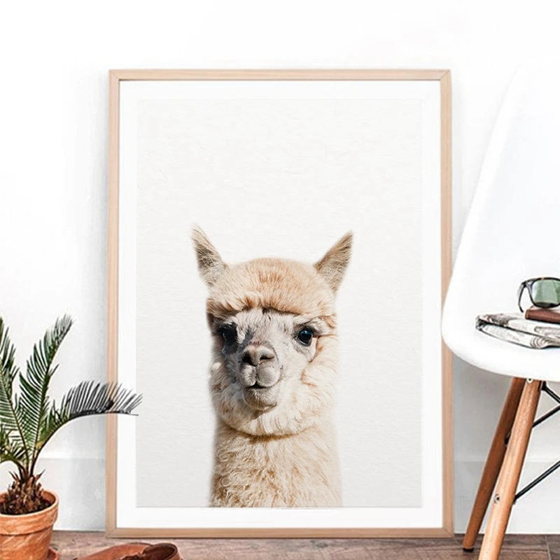 Baby Animal Alpaca Wall Art Canvas Print , Farm Animals Llama Art Canvas Painting Poster For Kids Room Nursery Wall Art Decor