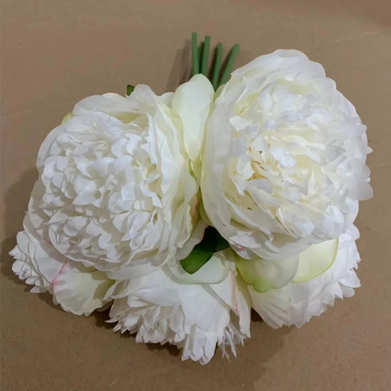 1 Bouquet 5 Heads Artificial Peony Big Silk Flower Leaf Home Garden Office Wedding Party Fake Flowers Festival Bar Decoration
