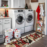 Extra-Long Red & Golden Christmas Runner Mat Long Christmas Runner Rugs Washable Balcony Carpet Home Decor Floor Mat for Hallway