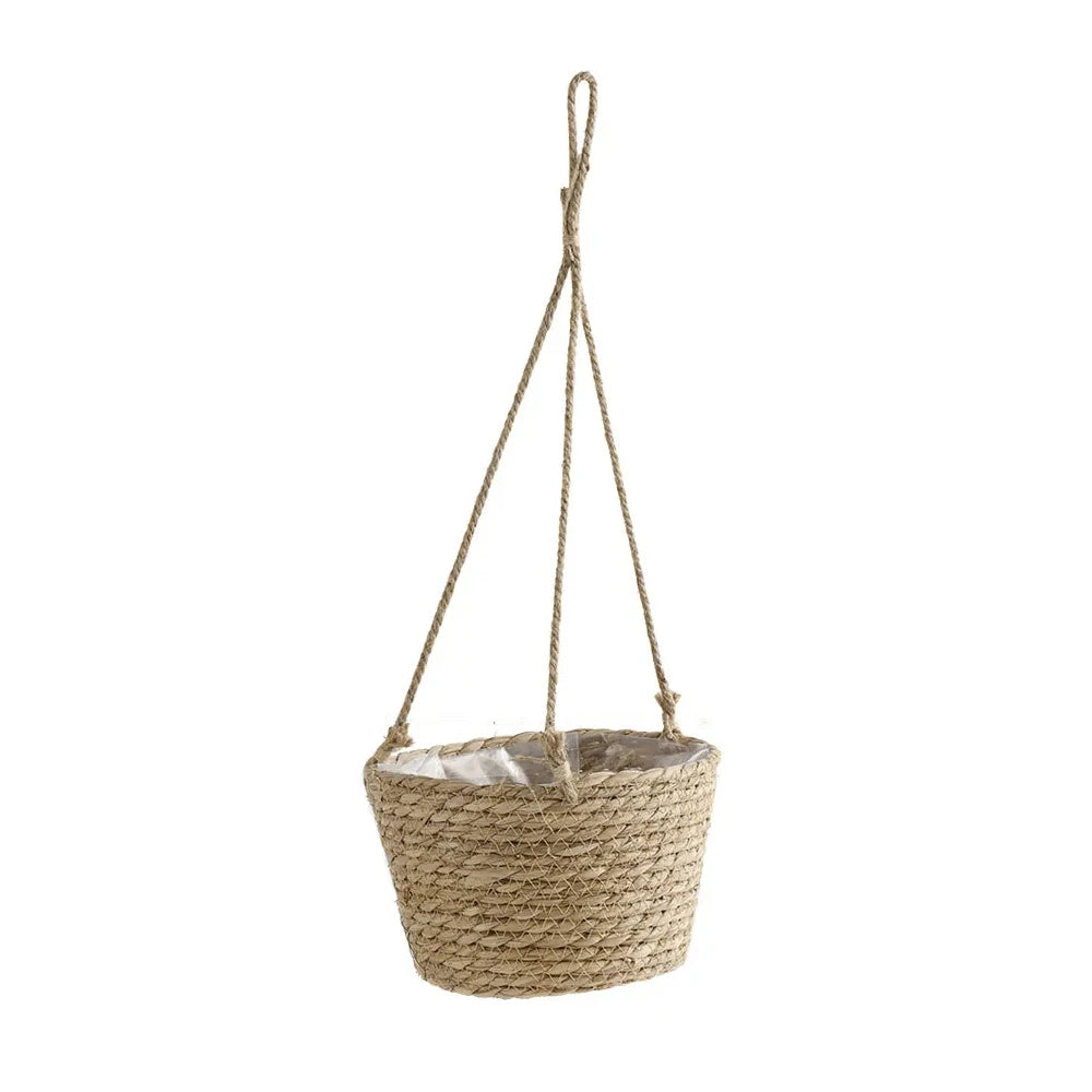 1PC Straw Hanging Basket Planter Twine Woven Flower Basket Rattan Basket Hanging Orchid Pot Pot Hanging Basin