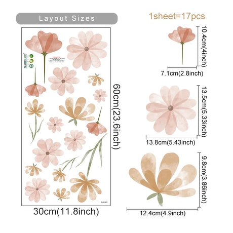 Flowers Wall Stickers for Bedroom Living Decor Wall Decals Girls Room Decorative Wall Stickers Baby Nursery Room Kids Room