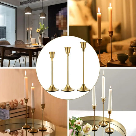 Vintage Elegant Metal and Aluminum Set of 3 Tabletop Candle Holders, Suitable for Wedding Anniversary, Home and Hotel Decoration