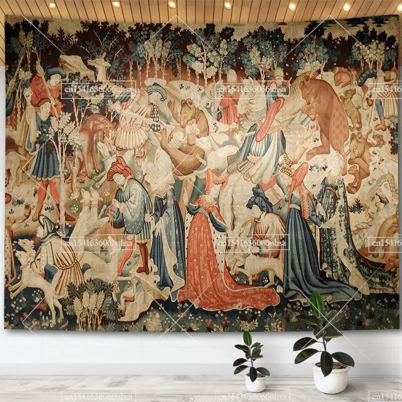 Medieval Unicorn Tapestry Wall Hanging For Home Decor Paintings Retro Hippie Tapestries Aesthetic Background Yoga Meditation